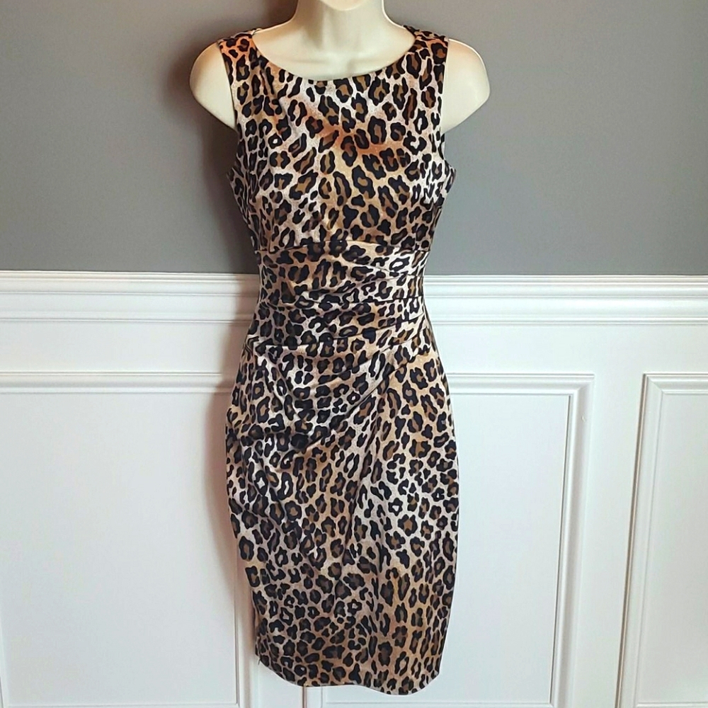 Cache Cheetah Print Midi Dress Size 4 - image 1